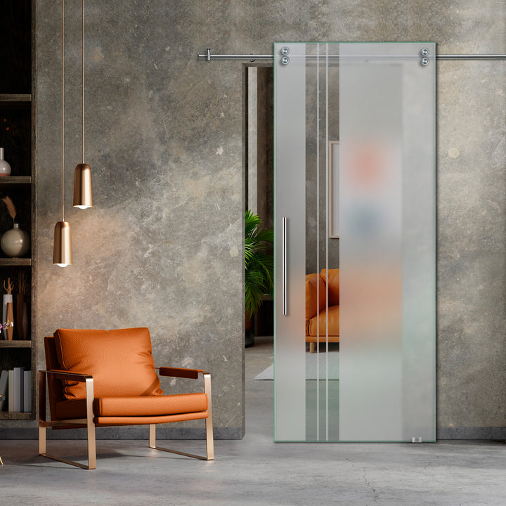 SLIDING GLASS BARN DOOR WITH FROSTED DESIGNS V2000 SGF1 - 0632 - DoorDiscounter