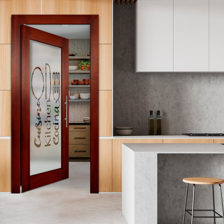 Self Closing Pivot Wooden Glass Door with Pantry Design Pwgd - 0453 - DoorDiscounter