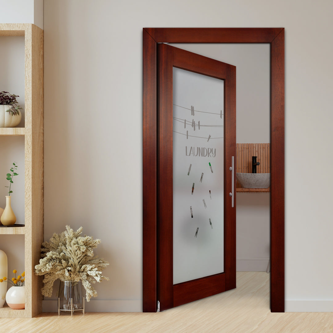 Self Closing Pivot Wooden Glass Door with Laundry Design Pwgd - 0433 - DoorDiscounter