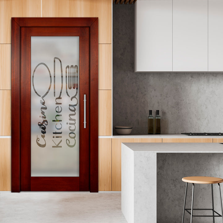 Self Closing Pivot Wooden Glass Door with Pantry Design Pwgd - 0453 - DoorDiscounter
