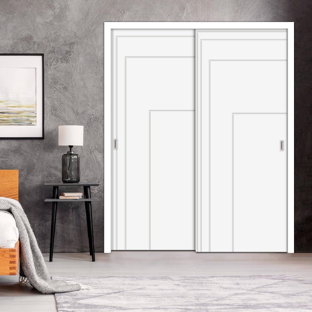 2 Leaf Bypass Sliding Closet Door with Modern Engraved Design & Hardware Kit 2SCD -0064 - DoorDiscounter