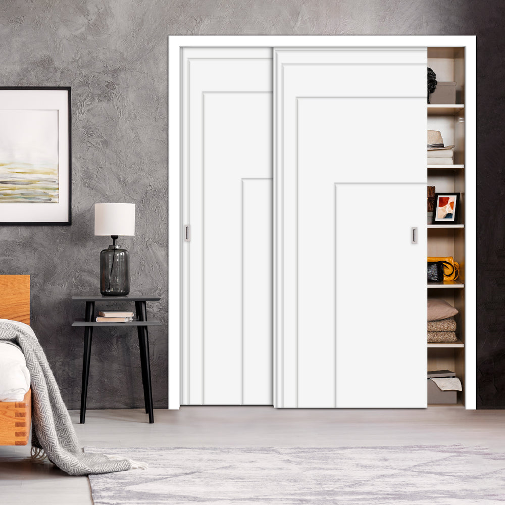 2 Leaf Bypass Sliding Closet Door with Modern Engraved Design & Hardware Kit 2SCD -0064 - DoorDiscounter