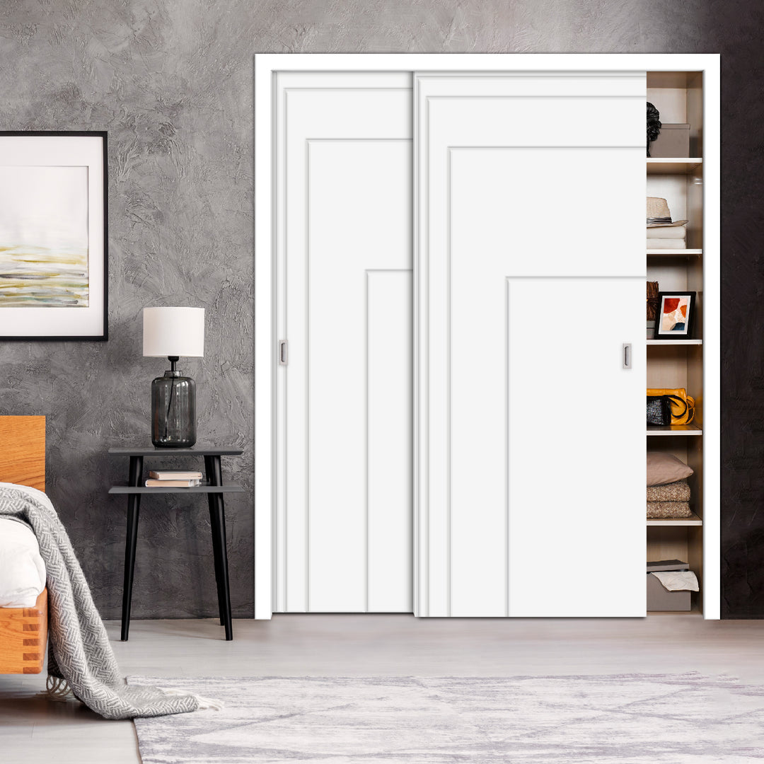 2 Leaf Bypass Sliding Closet Door with Modern Engraved Design & Hardware Kit 2SCD -0064 - DoorDiscounter