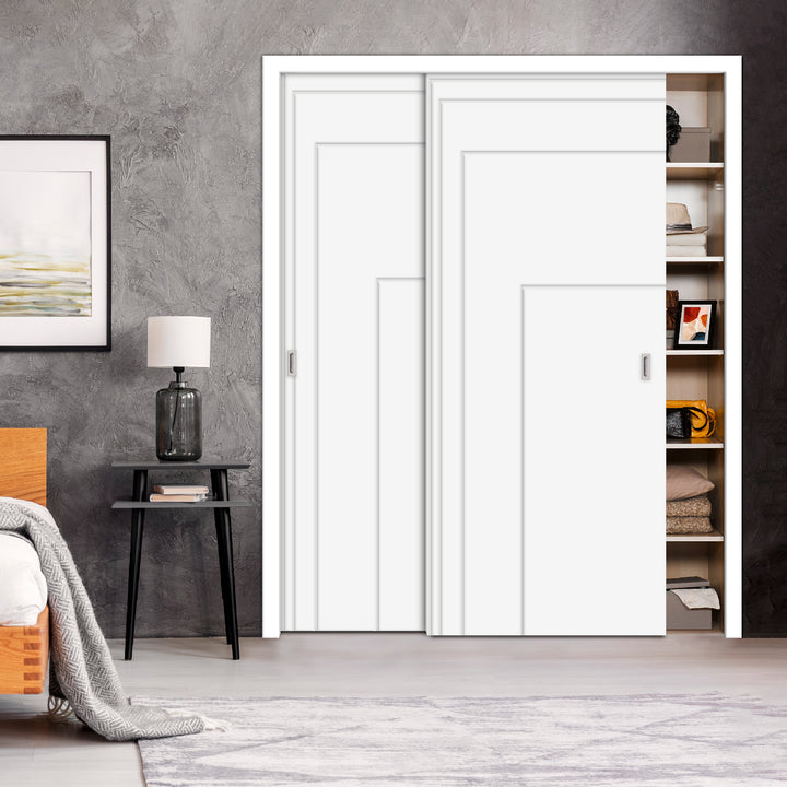 2 Leaf Bypass Sliding Closet Door with Modern Engraved Design & Hardware Kit 2SCD -0064 - DoorDiscounter