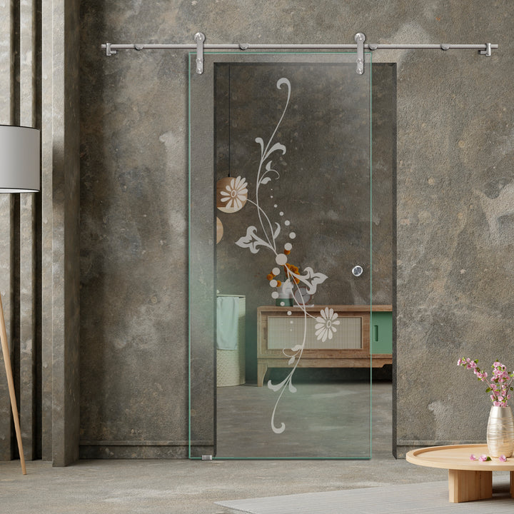 GLASS SLIDING BARN DOOR WITH DESIGN V1000 GSBD - 1430 - DoorDiscounter