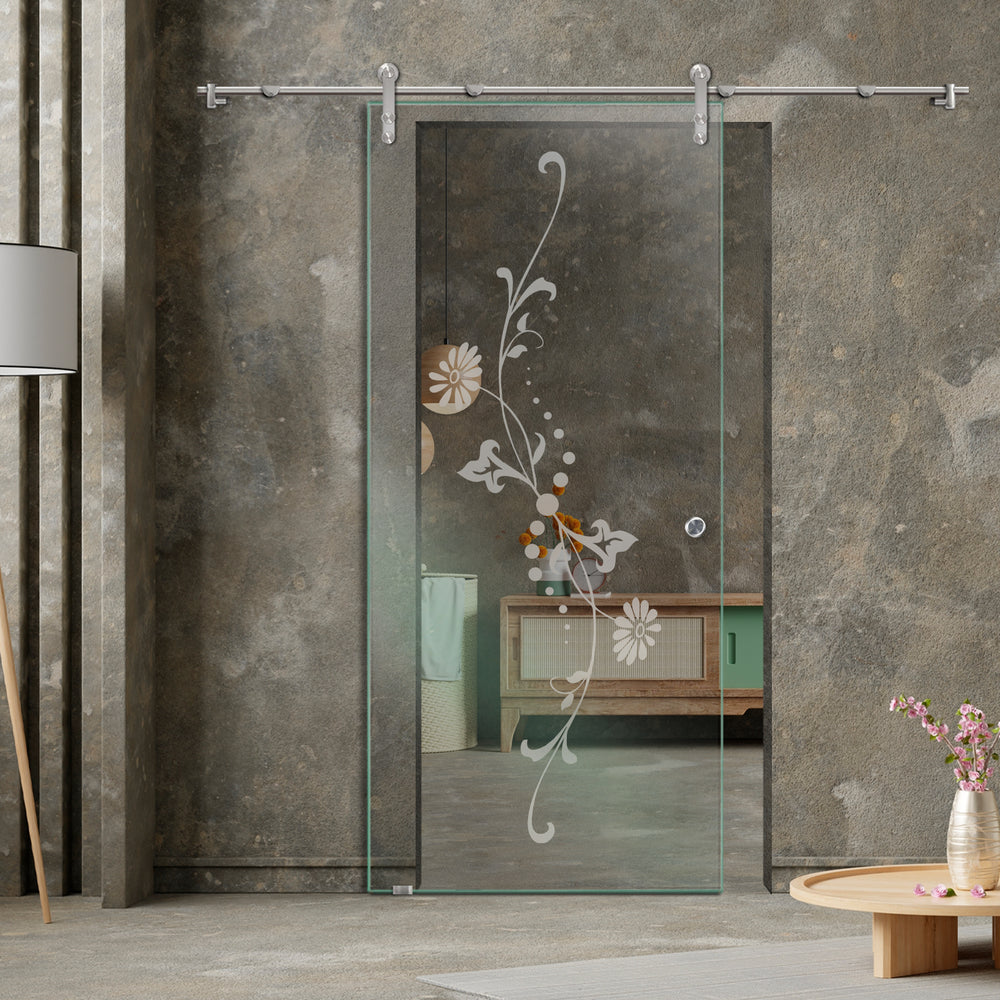 GLASS SLIDING BARN DOOR WITH DESIGN V1000 GSBD - 1430 - DoorDiscounter