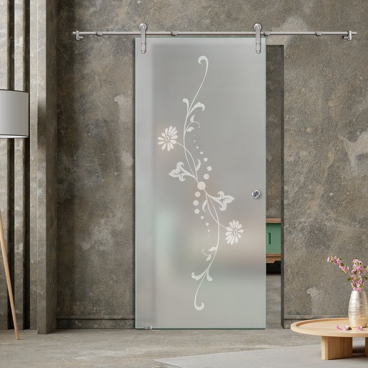 GLASS SLIDING BARN DOOR WITH DESIGN V1000 GSBD - 1430 - DoorDiscounter