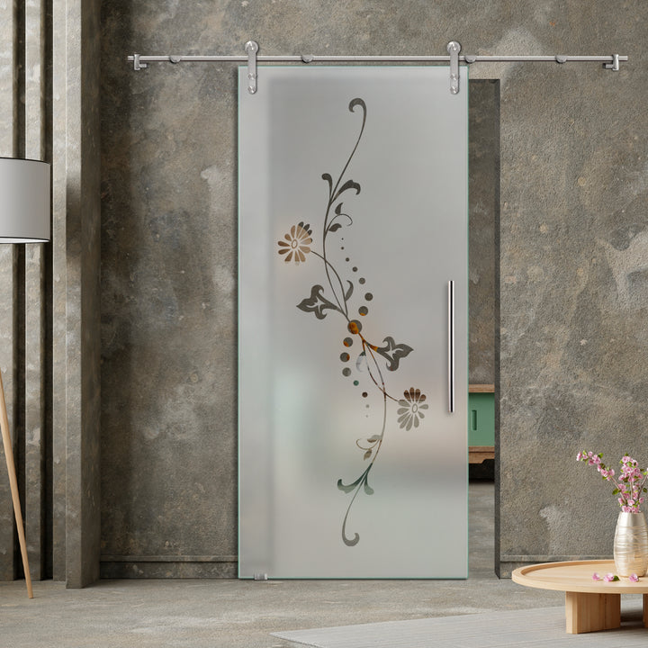 GLASS SLIDING BARN DOOR WITH DESIGN V1000 GSBD - 1430 - DoorDiscounter