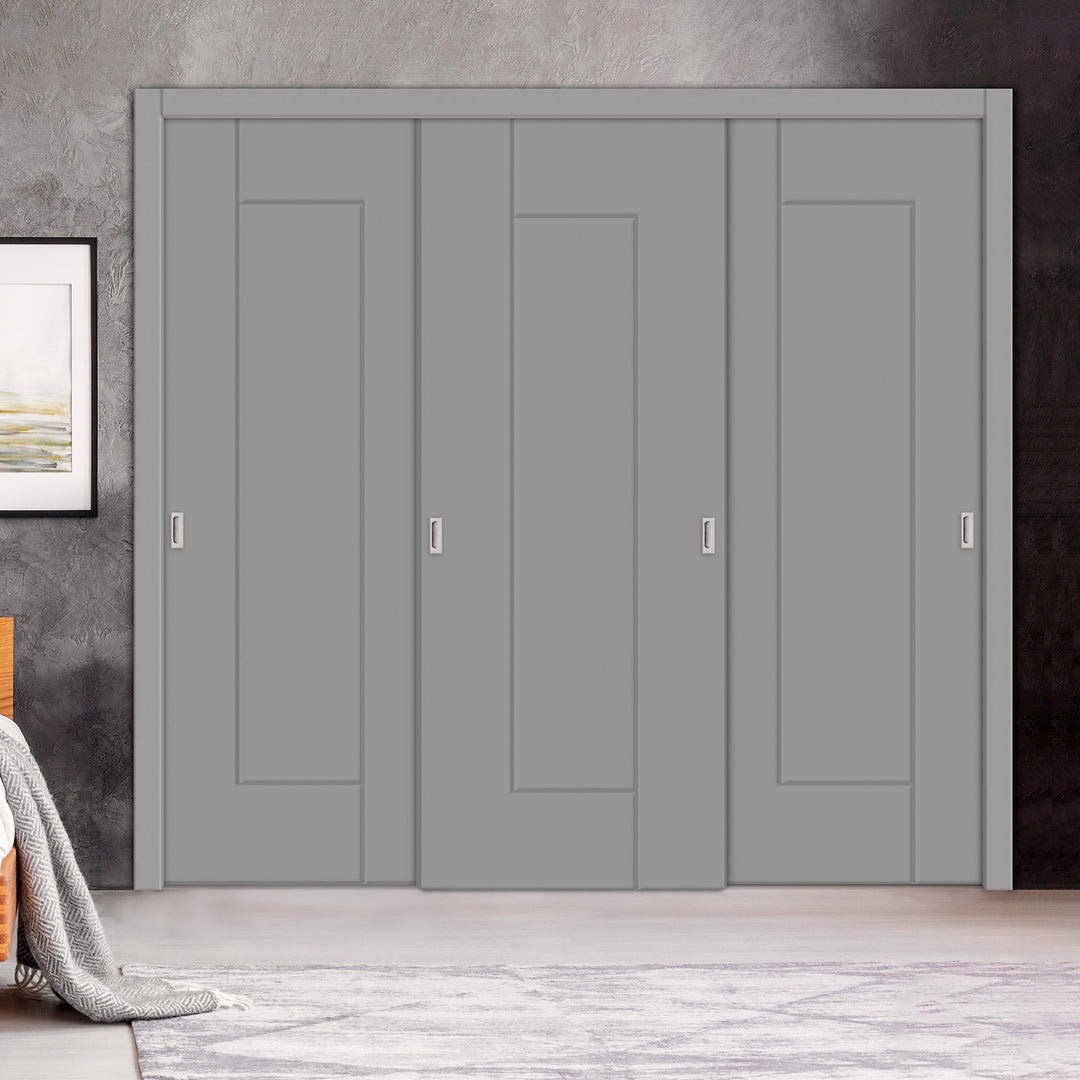 3 Leaf Bypass Sliding Closet Door with Modern Engraved Design & Hardware Kit 3SCD- 0112 - DoorDiscounter