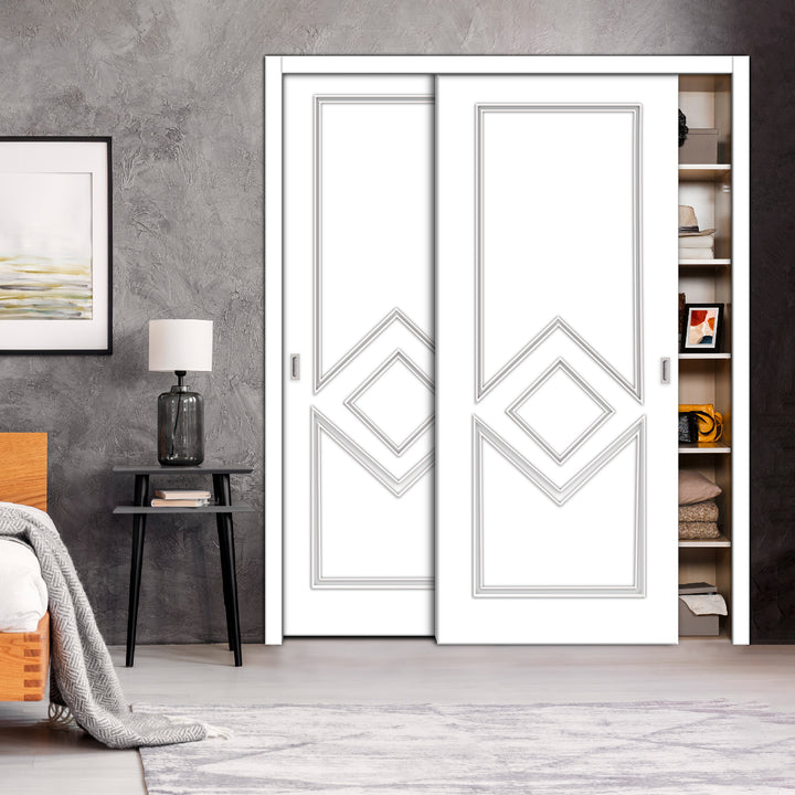 2 Leaf Bypass Sliding Closet Door With Modern Engraved Design & Hardware Kit 2Scd-0740 - DoorDiscounter