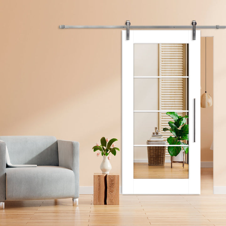 4 LITE SLIDING BARN DOOR WITH MIRROR PANEL SMDF - 3783 - DoorDiscounter