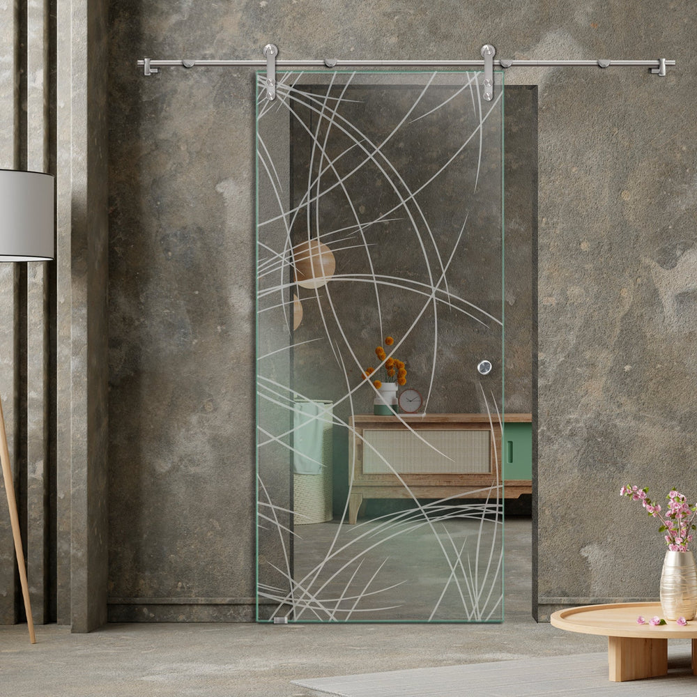 GLASS SLIDING BARN DOOR WITH DESIGN V1000 GSBD - 3209 - DoorDiscounter