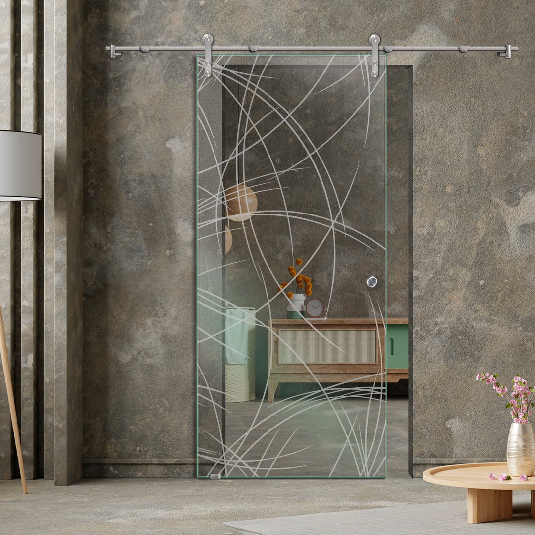GLASS SLIDING BARN DOOR WITH DESIGN V1000 GSBD - 3209 - DoorDiscounter