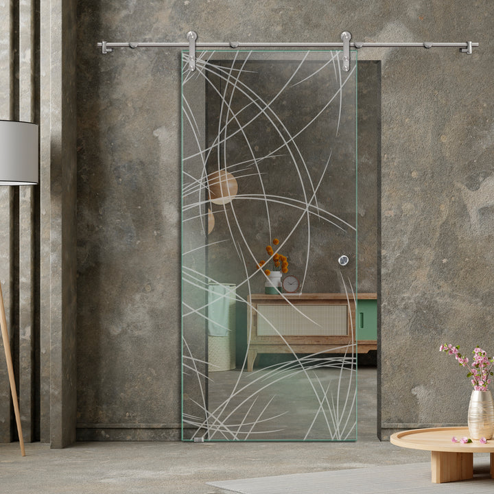 GLASS SLIDING BARN DOOR WITH DESIGN V1000 GSBD - 3209 - DoorDiscounter