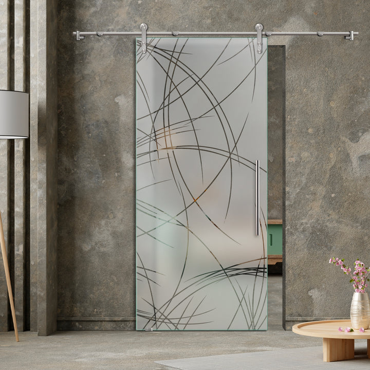 GLASS SLIDING BARN DOOR WITH DESIGN V1000 GSBD - 3209 - DoorDiscounter