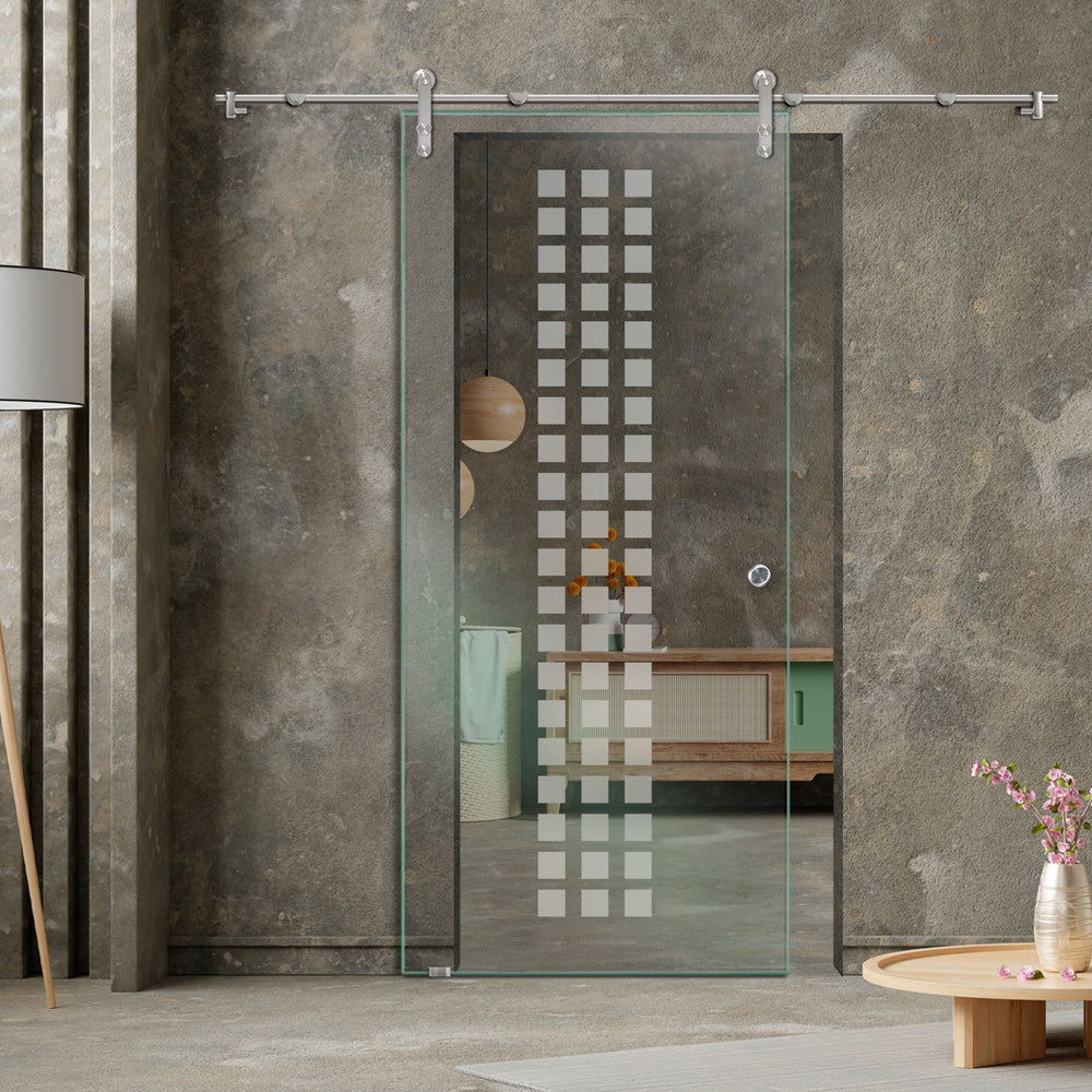 GLASS SLIDING BARN DOOR WITH DESIGN V1000 GSBD - 3245 - DoorDiscounter