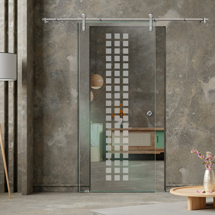 GLASS SLIDING BARN DOOR WITH DESIGN V1000 GSBD - 3245 - DoorDiscounter