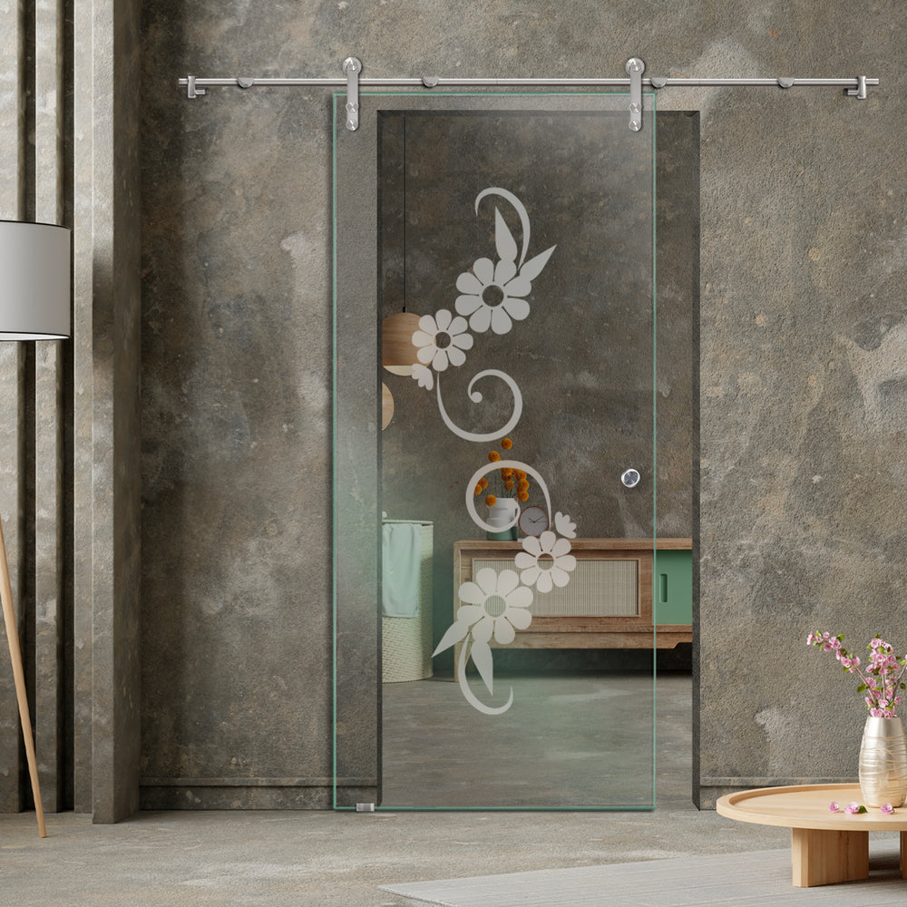 GLASS SLIDING BARN DOOR WITH DESIGN V1000 GSBD - 1434 - DoorDiscounter