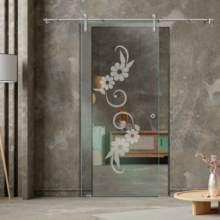 GLASS SLIDING BARN DOOR WITH DESIGN V1000 GSBD - 1434 - DoorDiscounter