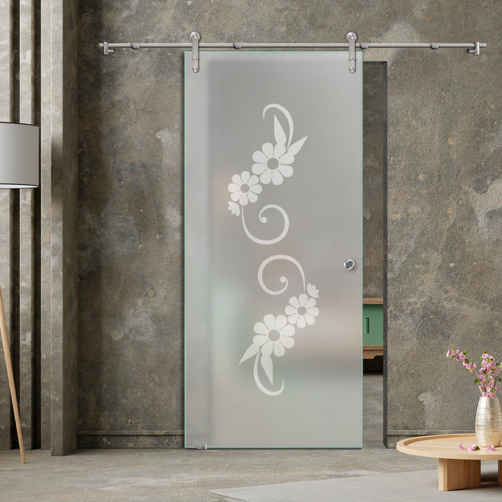 GLASS SLIDING BARN DOOR WITH DESIGN V1000 GSBD - 1434 - DoorDiscounter