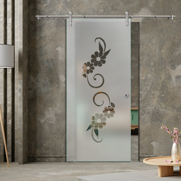 GLASS SLIDING BARN DOOR WITH DESIGN V1000 GSBD - 1434 - DoorDiscounter