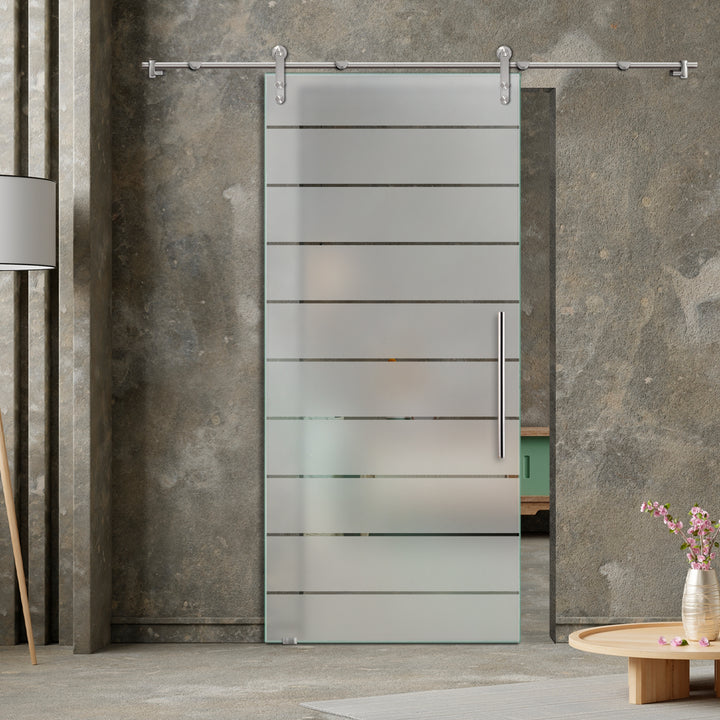GLASS SLIDING BARN DOOR WITH DESIGN V1000 GSBD - 3208 - DoorDiscounter