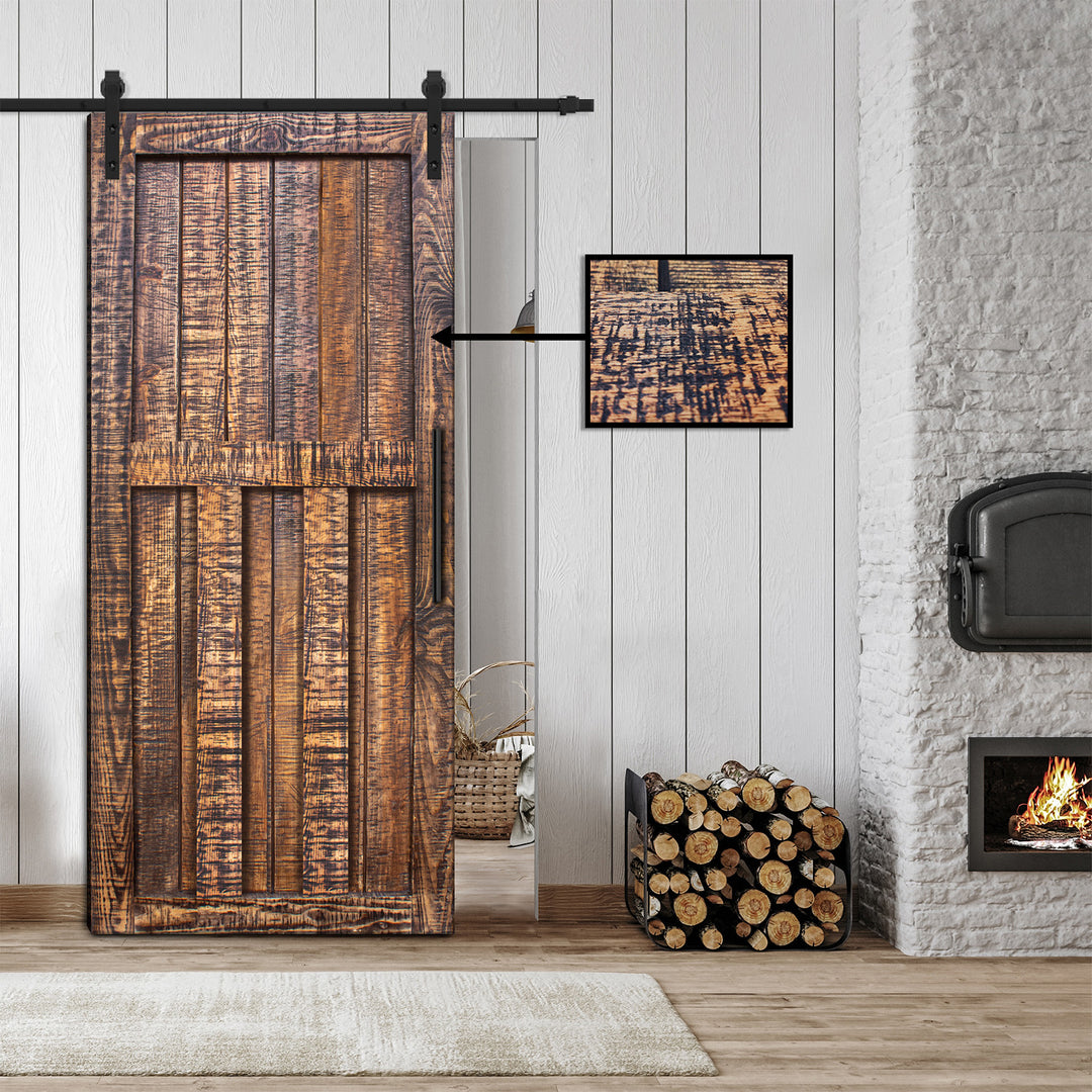 Rustic Ranch  Barn Door with Saw Pattern RBDS - 1070 - DoorDiscounter