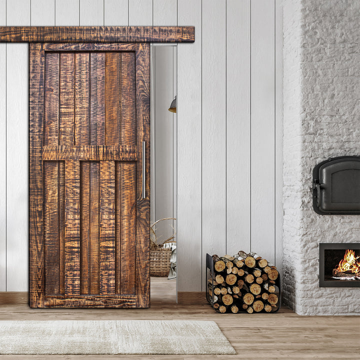 Rustic Ranch  Barn Door with Saw Pattern RBDS - 1070 - DoorDiscounter