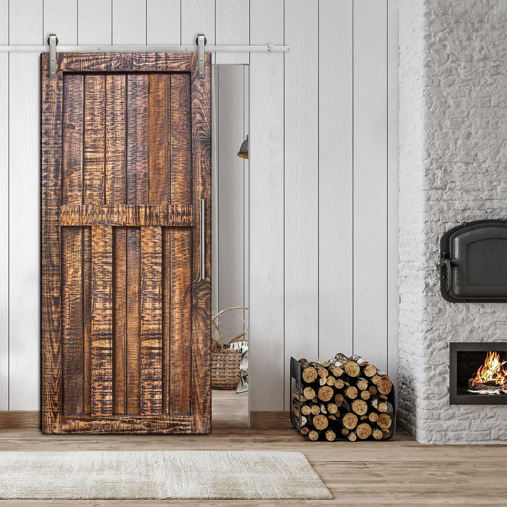 Rustic Ranch  Barn Door with Saw Pattern RBDS - 1070 - DoorDiscounter