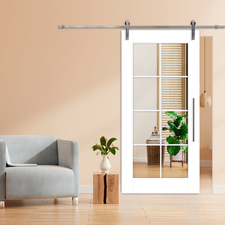 8 LITE  SLIDING BARN DOOR WITH MIRROR PANEL SMDF - 1849 - DoorDiscounter