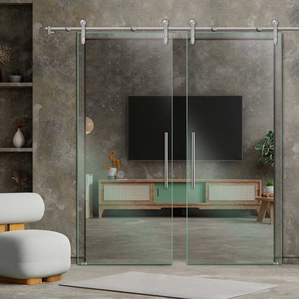 DOUBLE GLASS SLIDING BARN DOOR WITH DESIGN V1000 DSBD - 1730 - DoorDiscounter