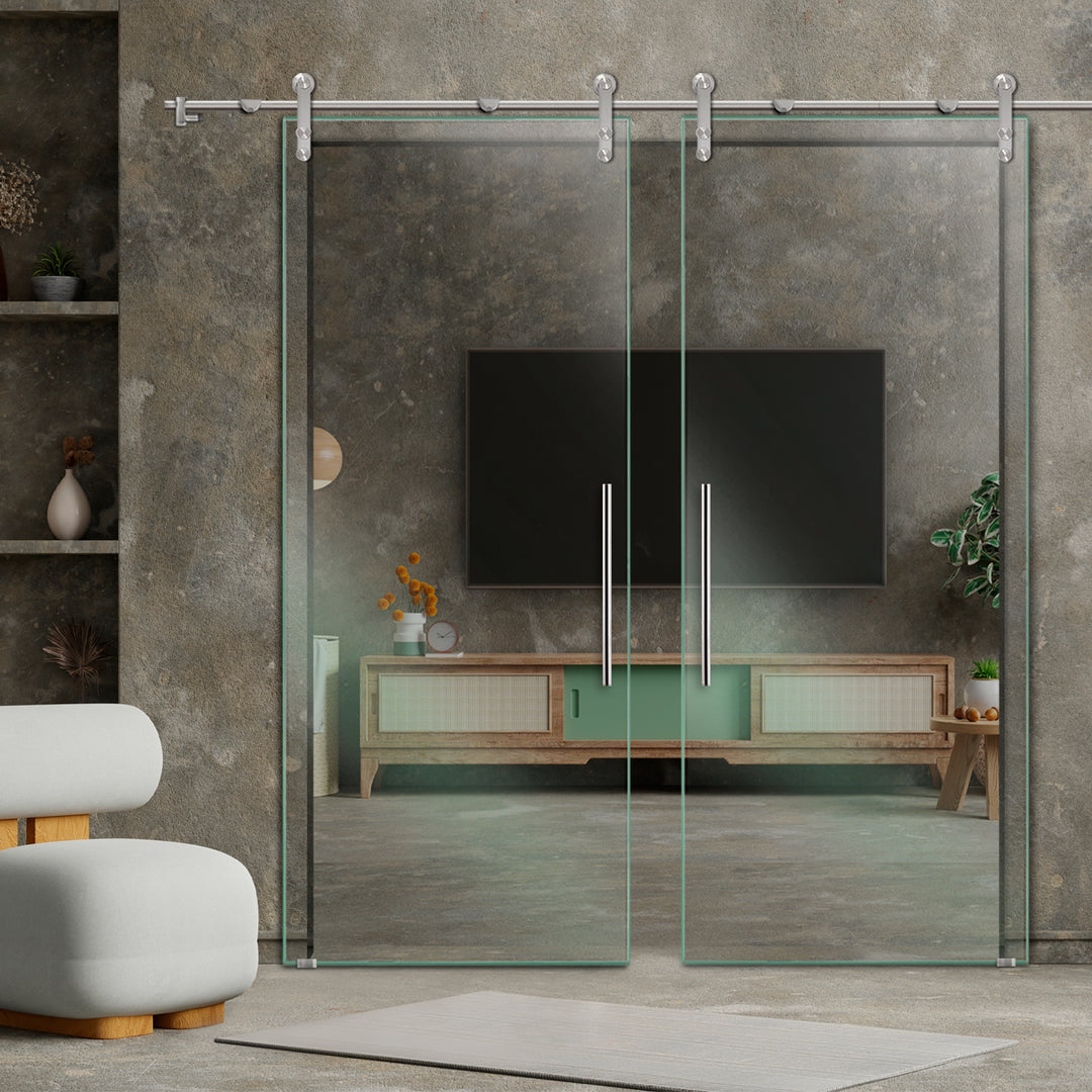 DOUBLE GLASS SLIDING BARN DOOR WITH DESIGN V1000 DSBD - 1730 - DoorDiscounter