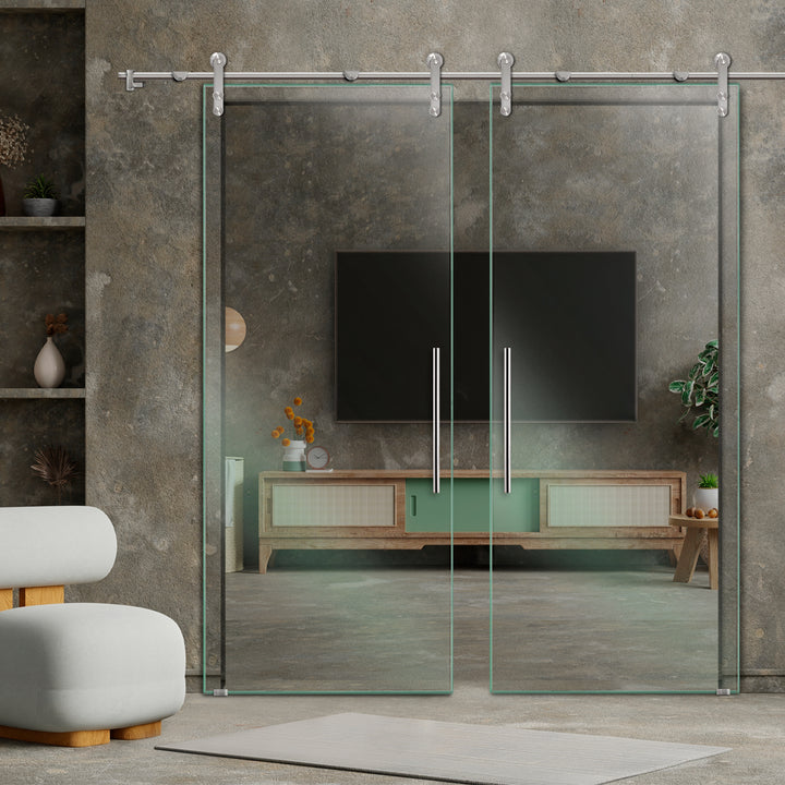 DOUBLE GLASS SLIDING BARN DOOR WITH DESIGN V1000 DSBD - 1730 - DoorDiscounter