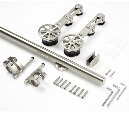 Stainless Steel Sliding Glass Barn Door Hardware Kit SBDH - 3374 - DoorDiscounter