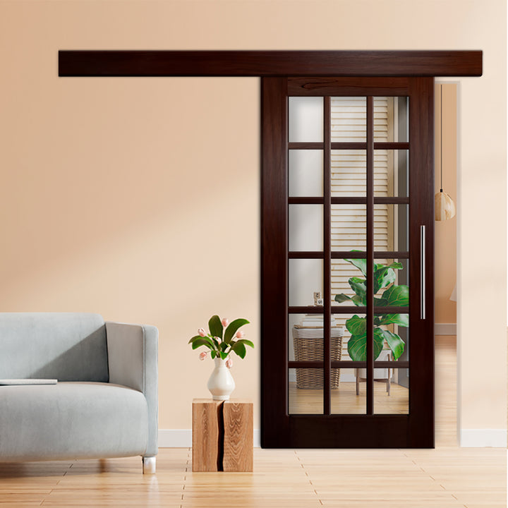 18 LITE SOLID WOOD SLIDING BARN DOOR WITH MIRROR PANEL SWSD - 1195 - DoorDiscounter
