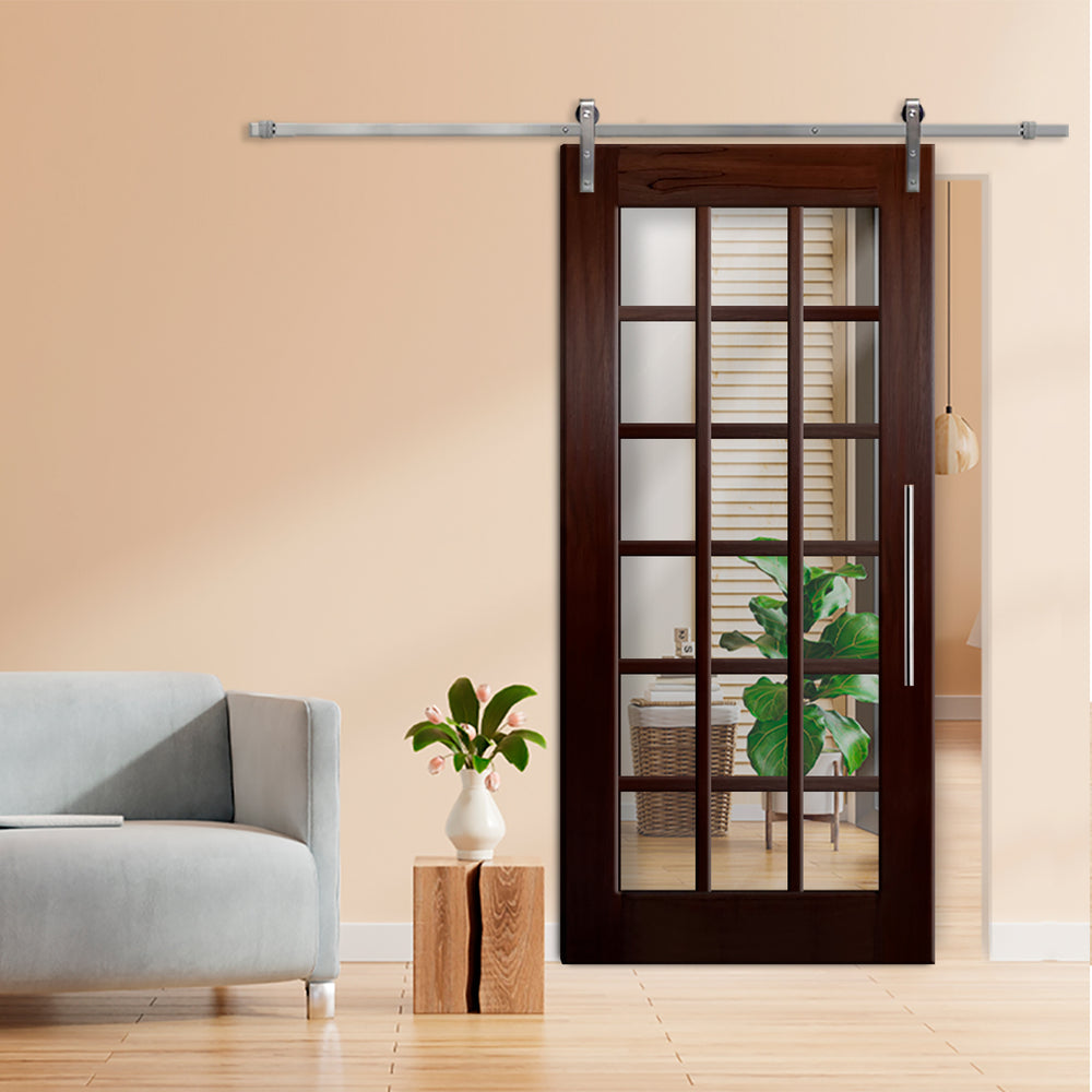 18 LITE SOLID WOOD SLIDING BARN DOOR WITH MIRROR PANEL SWSD - 1195 - DoorDiscounter