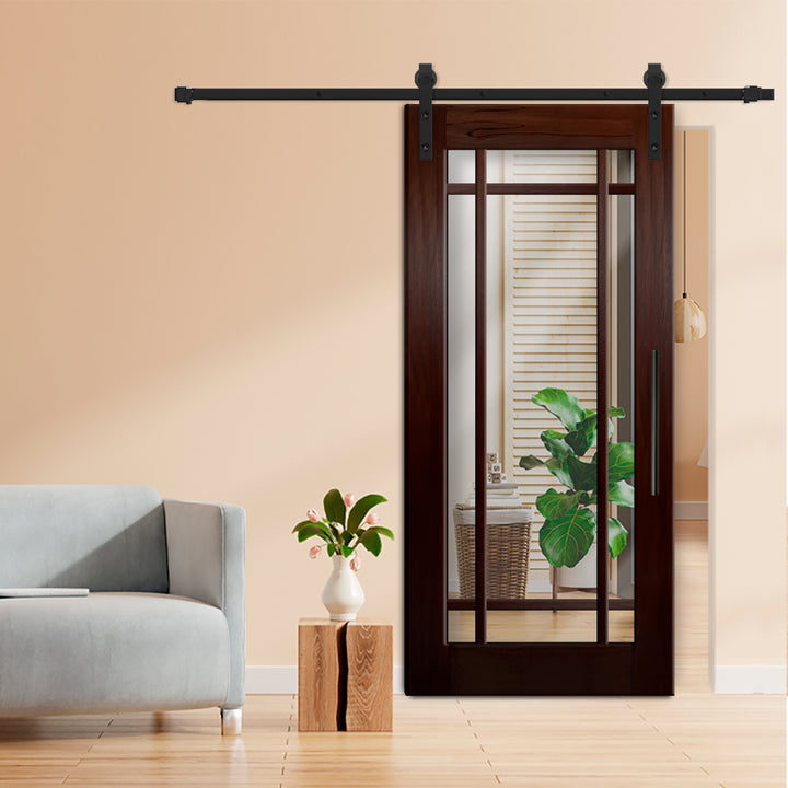 9 LITE SOLID WOOD SLIDING BARN DOOR WITH MIRROR PANEL SWSD - 1196 - DoorDiscounter