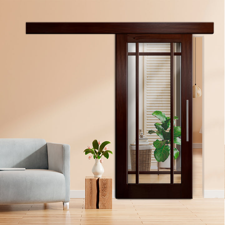9 LITE SOLID WOOD SLIDING BARN DOOR WITH MIRROR PANEL SWSD - 1196 - DoorDiscounter