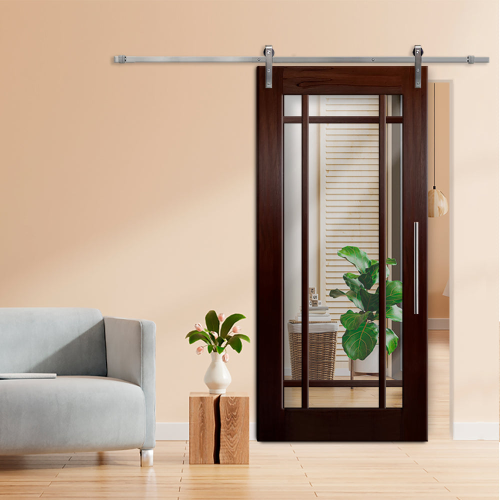 9 LITE SOLID WOOD SLIDING BARN DOOR WITH MIRROR PANEL SWSD - 1196 - DoorDiscounter