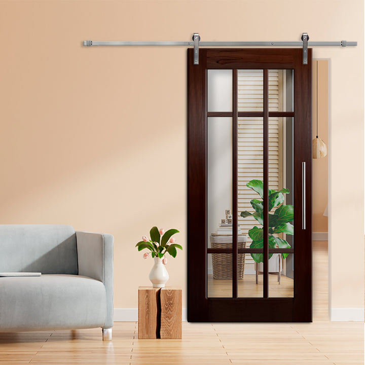 9 LITE SOLID WOOD SLIDING BARN DOOR WITH MIRROR PANEL SWSD - 1197 - DoorDiscounter