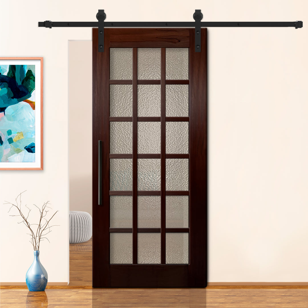 FRENCH SOLID WOOD 18 LITE SLIDING BARN DOOR WITH GLASS PANEL WDGP - 1207 - DoorDiscounter