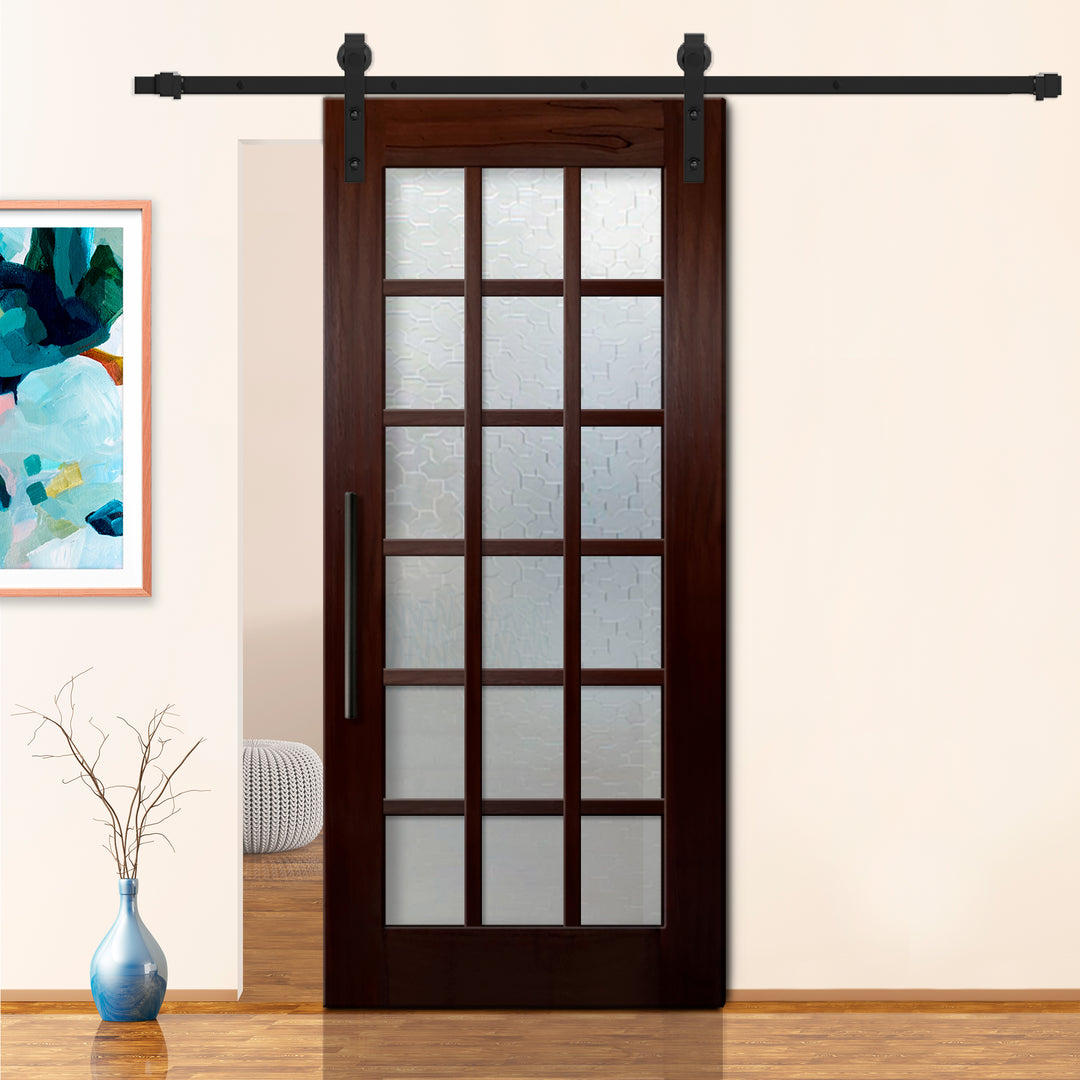 FRENCH SOLID WOOD 18 LITE SLIDING BARN DOOR WITH GLASS PANEL WDGP - 1207 - DoorDiscounter
