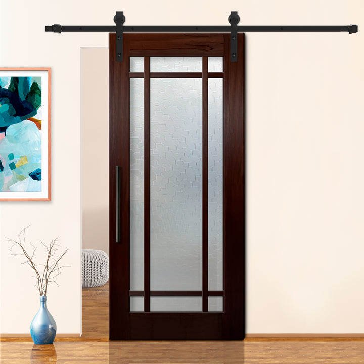 FRENCH SOLID WOOD 9 LITE SLIDING BARN DOOR WITH GLASS PANEL WDGP - 1208 - DoorDiscounter