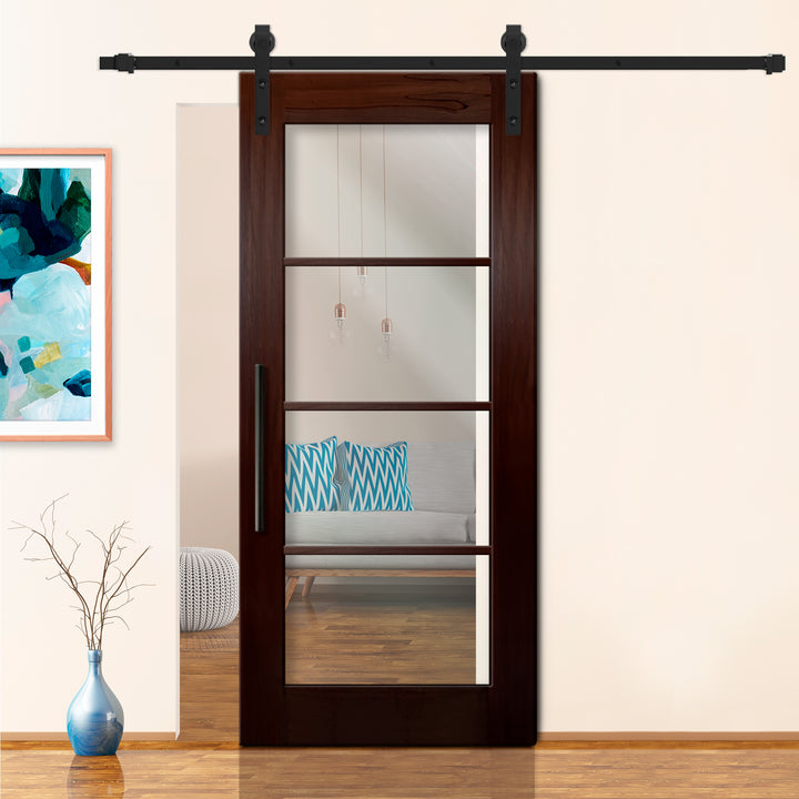 FRENCH SOLID WOOD 4 LITE SLIDING BARN DOOR WITH GLASS PANEL WDGP - 1209 - DoorDiscounter
