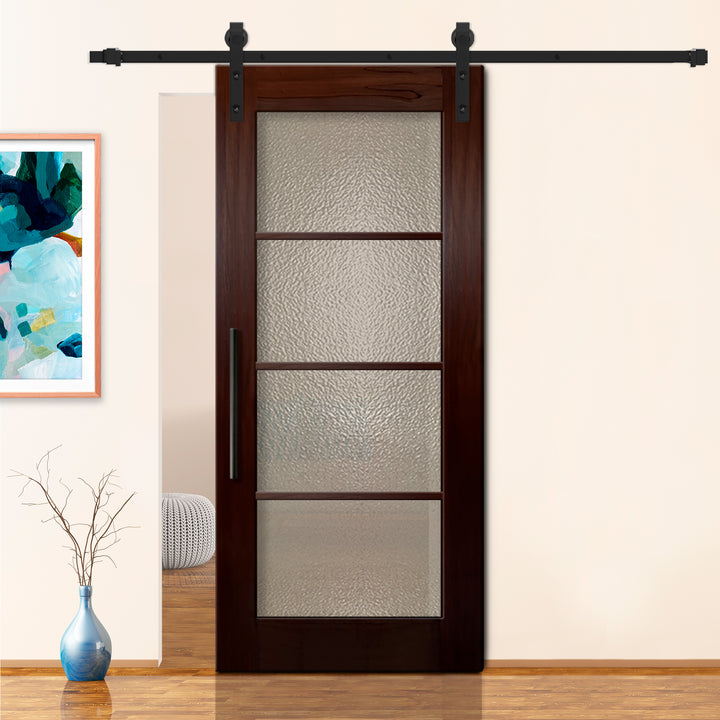FRENCH SOLID WOOD 4 LITE SLIDING BARN DOOR WITH GLASS PANEL WDGP - 1209 - DoorDiscounter