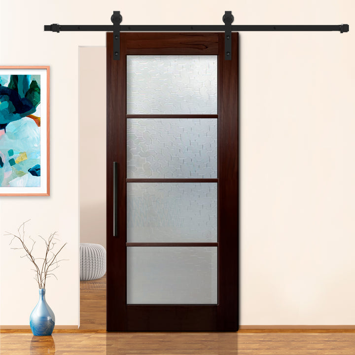 FRENCH SOLID WOOD 4 LITE SLIDING BARN DOOR WITH GLASS PANEL WDGP - 1209 - DoorDiscounter