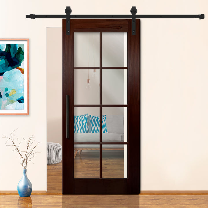 FRENCH SOLID WOOD 8 LITE SLIDING BARN DOOR WITH GLASS PANEL WDGP - 1210 - DoorDiscounter