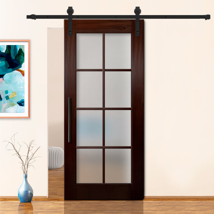 FRENCH SOLID WOOD 8 LITE SLIDING BARN DOOR WITH GLASS PANEL WDGP - 1210 - DoorDiscounter