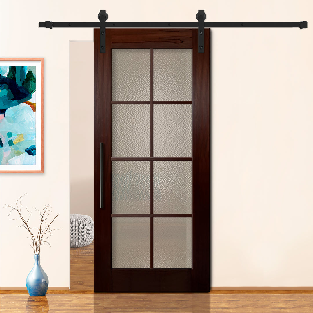 FRENCH SOLID WOOD 8 LITE SLIDING BARN DOOR WITH GLASS PANEL WDGP - 1210 - DoorDiscounter