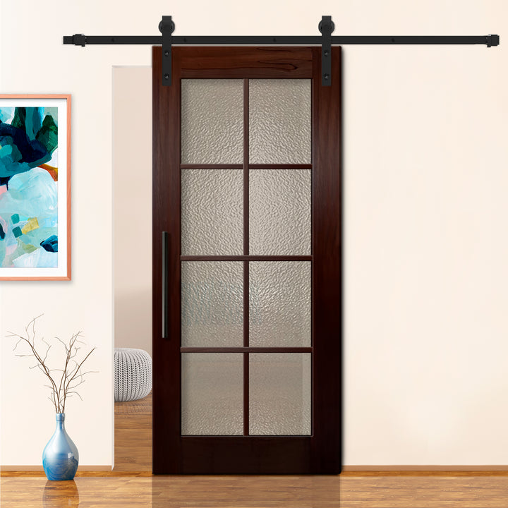 FRENCH SOLID WOOD 8 LITE SLIDING BARN DOOR WITH GLASS PANEL WDGP - 1210 - DoorDiscounter